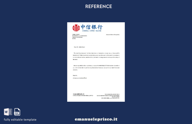 modello di riferimento per la chiusura della China Citic Bank in stile verificat